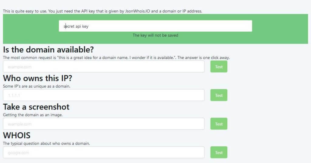 Example site that uses part of the information retrieved